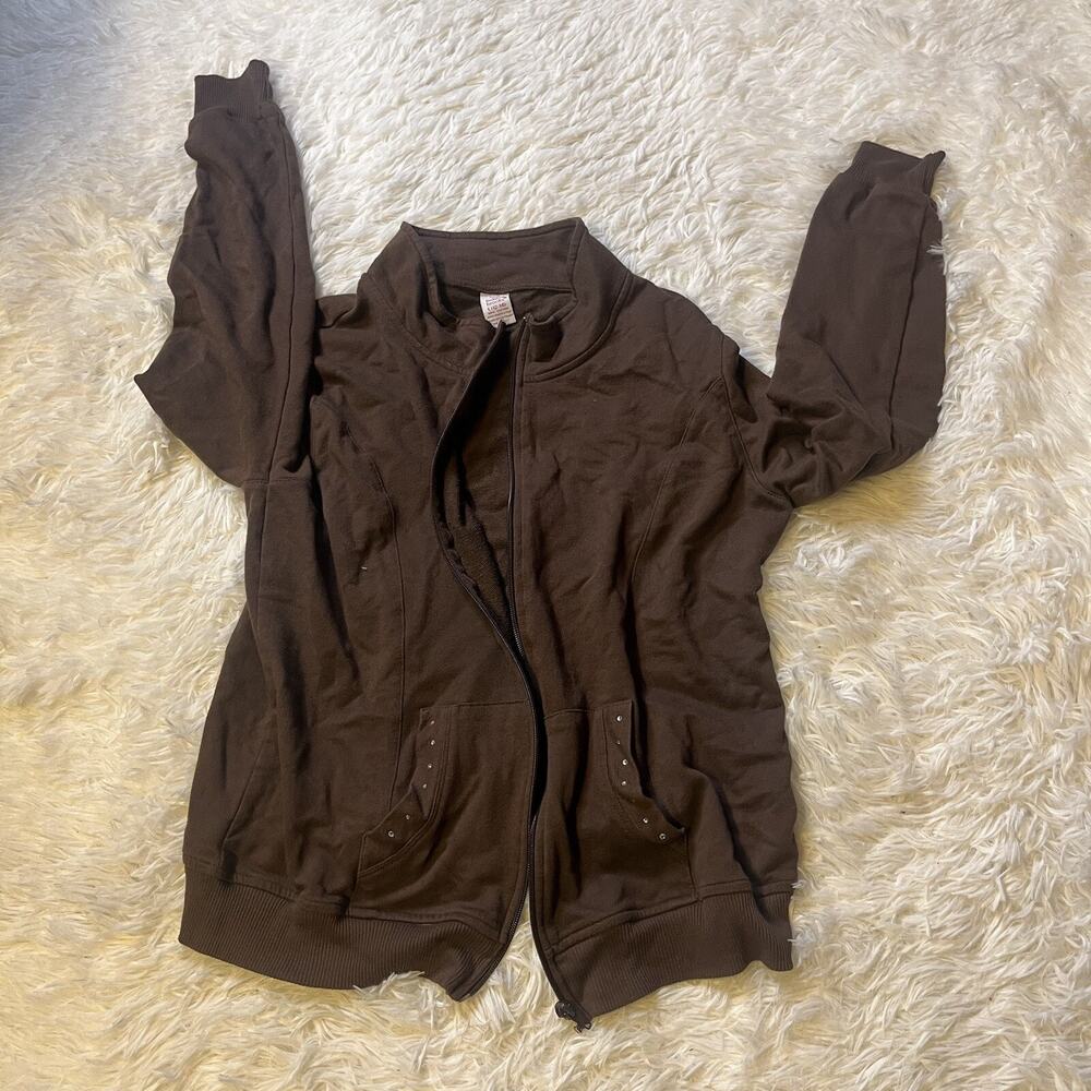 Women's Bobbie Brooks Zip Up Jacket Brown Large Polyester Blend